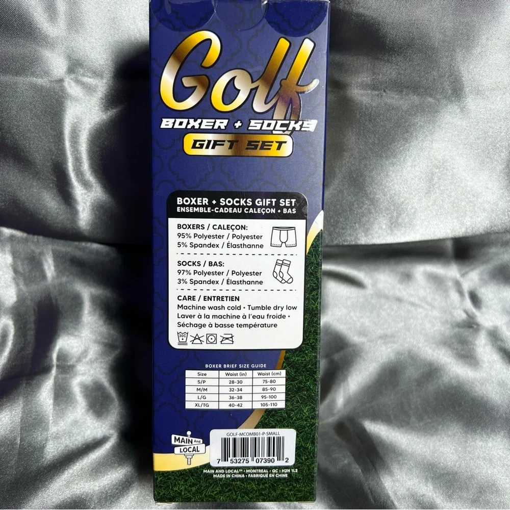 Local & Main Men’s Size S Golf Novelty Boxers & Socks Gift Set Blue Holiday Bday
